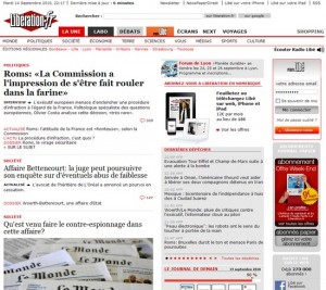 Une de Libération, 14/09/10