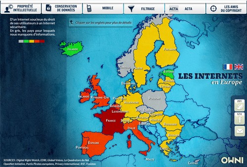 Carte Owni : liberté sur internet en Europe