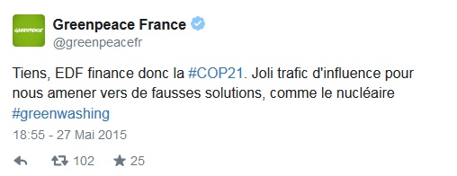 greenpeace tweete sur EDF et la cop21